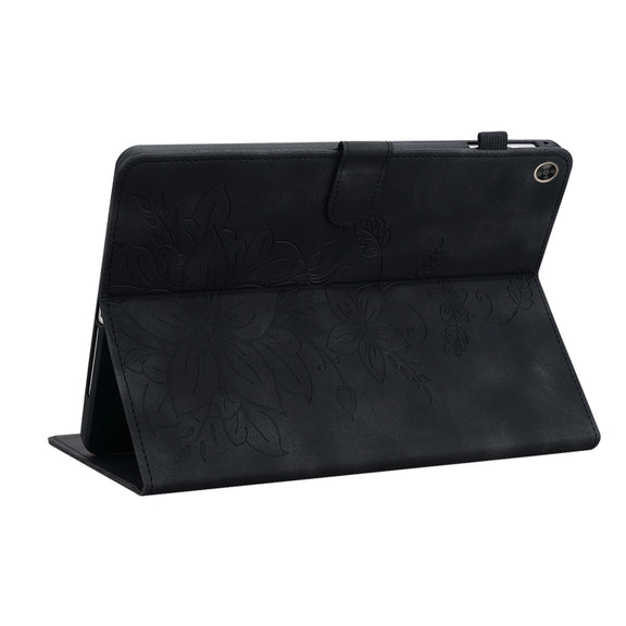 For Huawei MatePad T 10s / Enjoy Tablet 2 Lily Embossed Leather Tablet Case(Black)