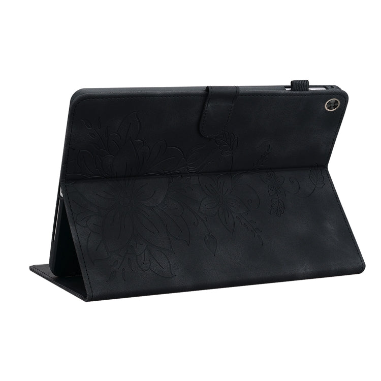 For Huawei MatePad T 10s / Enjoy Tablet 2 Lily Embossed Leather Tablet Case(Black)