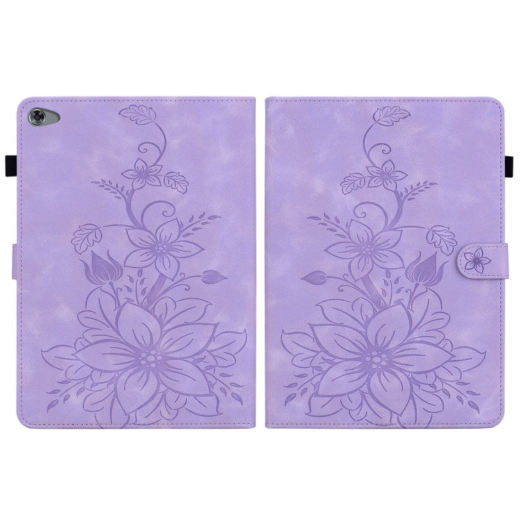For Huawei MediaPad M5 Lite 10 / C5 10.1 Lily Embossed Leather Tablet Case(Purple)