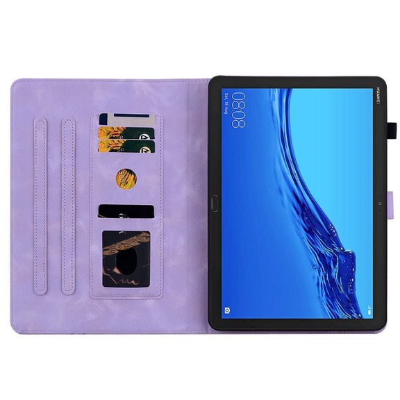 For Huawei MediaPad M5 Lite 10 / C5 10.1 Lily Embossed Leather Tablet Case(Purple)