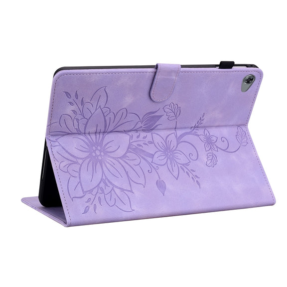 For Huawei MediaPad M5 Lite 10 / C5 10.1 Lily Embossed Leather Tablet Case(Purple)