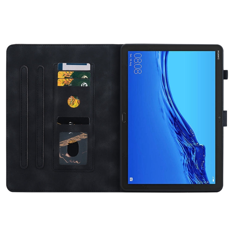 For Huawei MediaPad M5 Lite 10 / C5 10.1 Lily Embossed Leather Tablet Case(Black) - Huawei by PMC TechLife | Online Shopping South Africa | PMC TechLife | Buy Now Pay Later Mobicred