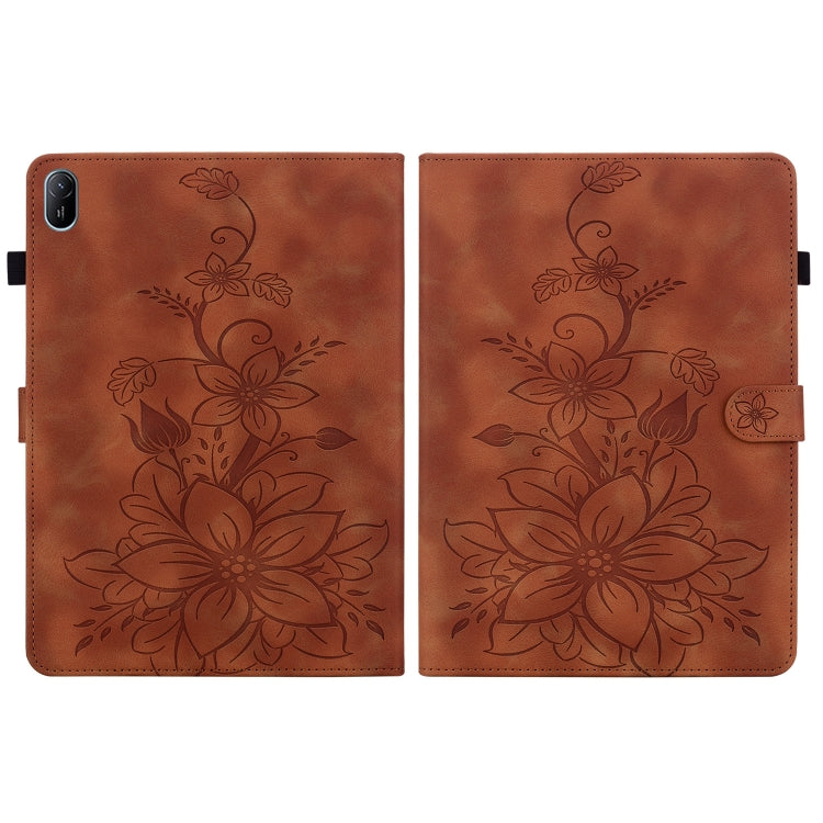 For Huawei MatePad SE 11 2024 Lily Embossed Leather Tablet Case(Brown) - Huawei by PMC Jewellery | Online Shopping South Africa | PMC Jewellery | Buy Now Pay Later Mobicred