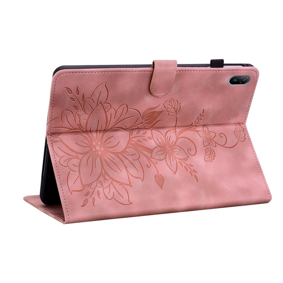 For Huawei MatePad SE 11 2024 Lily Embossed Leather Tablet Case(Pink)
