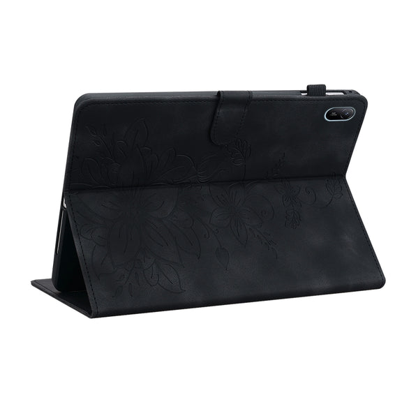 For Huawei MatePad SE 11 2024 Lily Embossed Leather Tablet Case(Black)