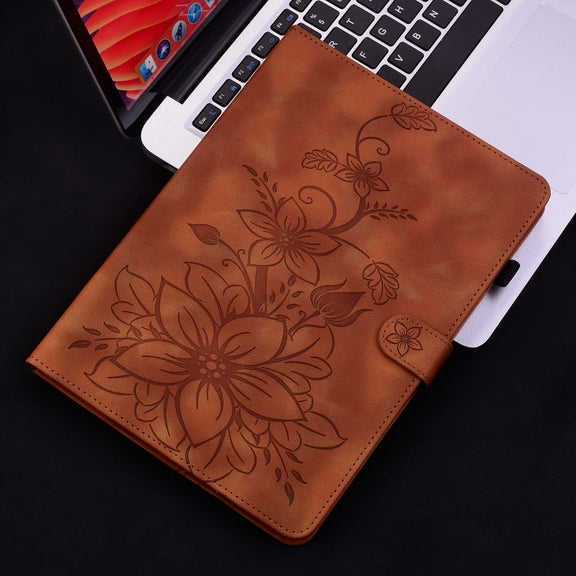 For Honor Pad 9 12.1 Lily Embossed Leather Tablet Case(Brown)