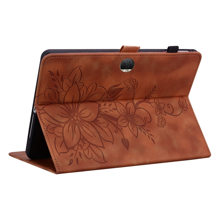 For Honor Pad 9 12.1 Lily Embossed Leather Tablet Case(Brown) - Honor by PMC TechLife | Online Shopping South Africa | PMC TechLife | Buy Now Pay Later Mobicred