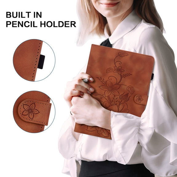 For Honor Pad 9 12.1 Lily Embossed Leather Tablet Case(Brown)