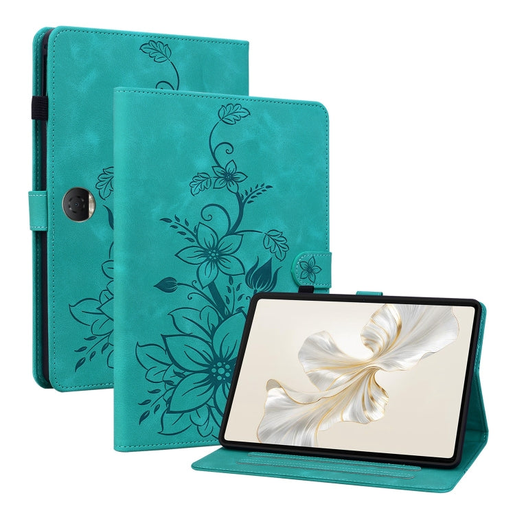 For Honor Pad 9 12.1 Lily Embossed Leather Tablet Case(Green) - free shipping - PMC TechLife - Order now!