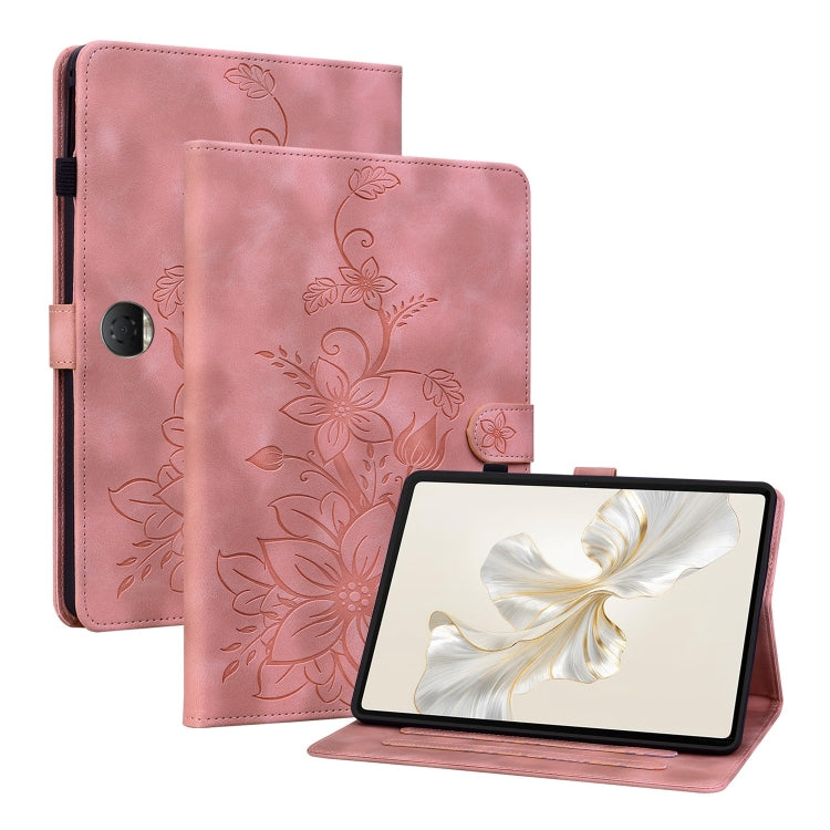 For Honor Pad 9 12.1 Lily Embossed Leather Tablet Case(Pink) - Honor by PMC TechLife | Online Shopping South Africa | PMC TechLife | Buy Now Pay Later Mobicred
