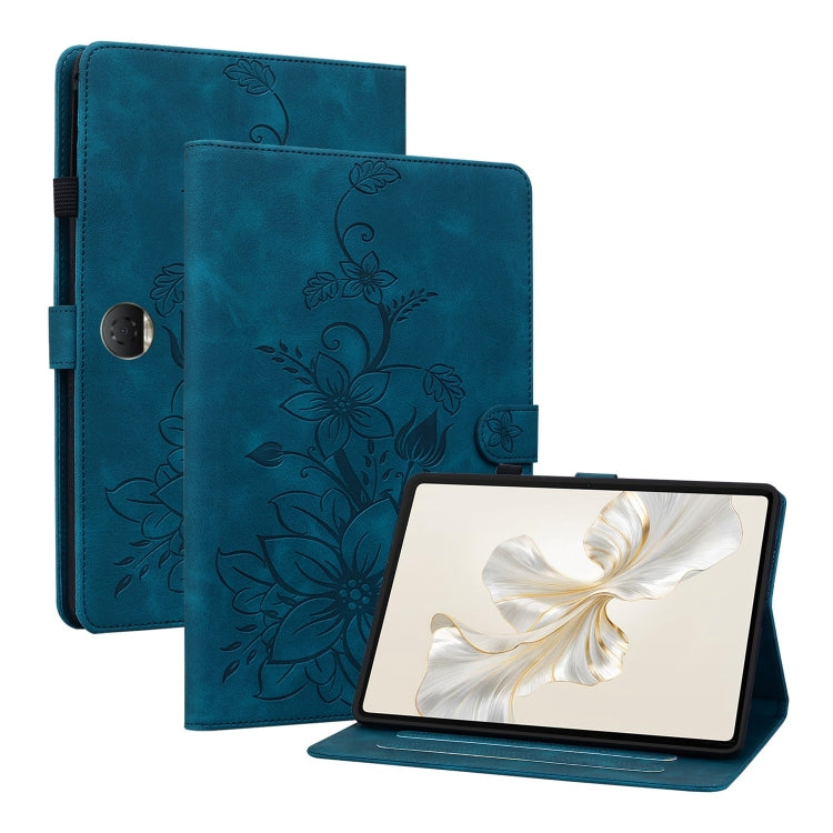For Honor Pad 9 12.1 Lily Embossed Leather Tablet Case(Dark Blue) - Honor by PMC TechLife | Online Shopping South Africa | PMC TechLife | Buy Now Pay Later Mobicred
