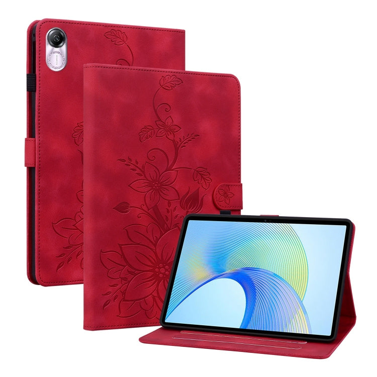 For Honor Pad X8 Pro / X9 2023 Lily Embossed Leather Tablet Case(Red) - Honor by PMC TechLife | Online Shopping South Africa | PMC TechLife | Buy Now Pay Later Mobicred