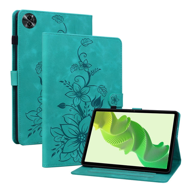 For Realme Pad 2 11.5 Lily Embossed Leather Tablet Case(Green)