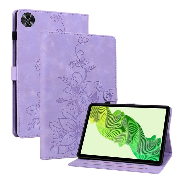 For Realme Pad 2 11.5 Lily Embossed Leather Tablet Case(Purple)