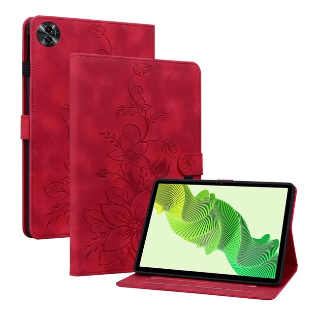 For Realme Pad 2 11.5 Lily Embossed Leather Tablet Case(Red)