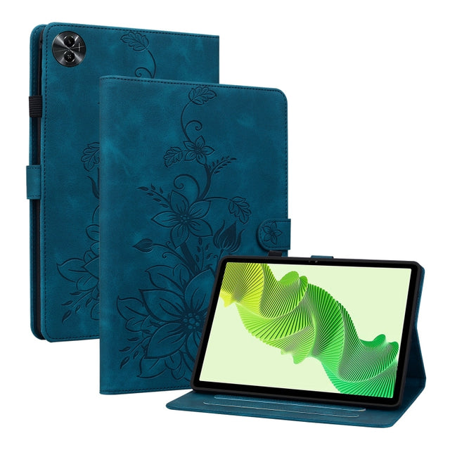 For Realme Pad 2 11.5 Lily Embossed Leather Tablet Case(Dark Blue)