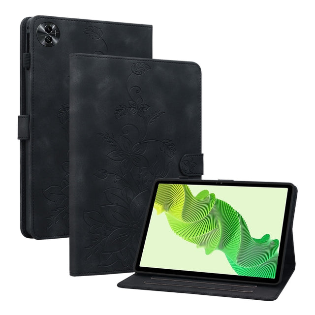For Realme Pad 2 11.5 Lily Embossed Leather Tablet Case(Black)
