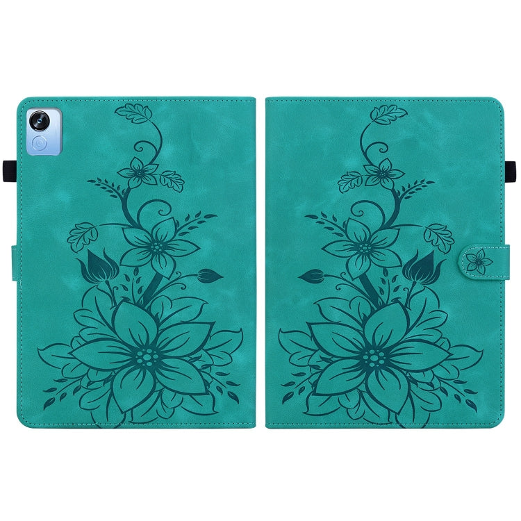 For Realme Pad X Lily Embossed Leather Tablet Case(Green) - Realme by PMC TechLife | Online Shopping South Africa | PMC TechLife | Buy Now Pay Later Mobicred