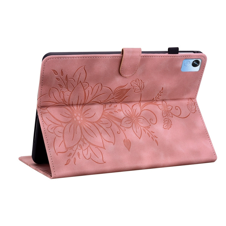 For Realme Pad X Lily Embossed Leather Tablet Case(Pink) - Realme by PMC TechLife | Online Shopping South Africa | PMC TechLife | Buy Now Pay Later Mobicred