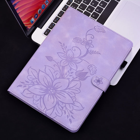 For Realme Pad X Lily Embossed Leather Tablet Case(Purple)