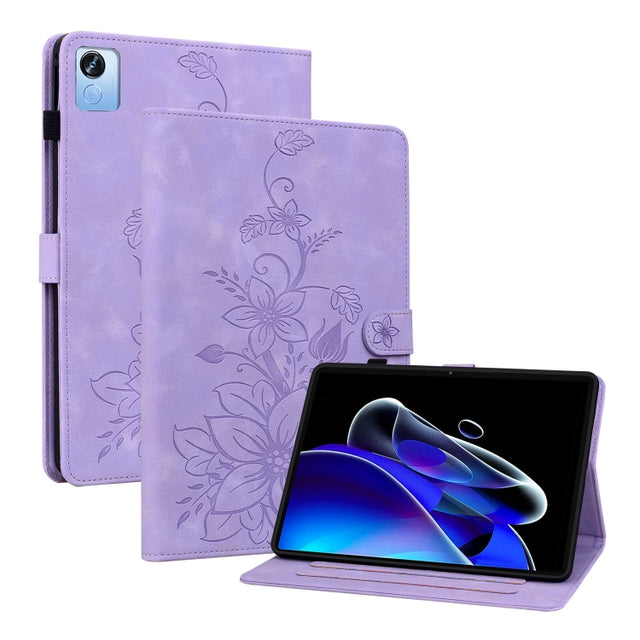 For Realme Pad X Lily Embossed Leather Tablet Case(Purple)