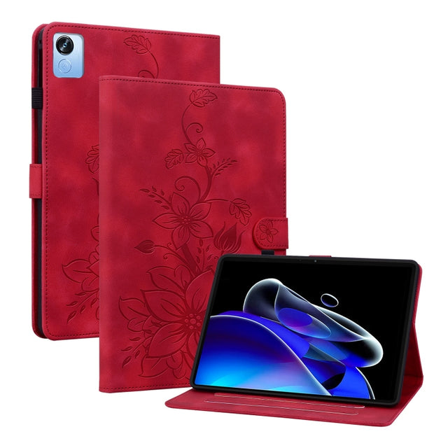 For Realme Pad X Lily Embossed Leather Tablet Case(Red)