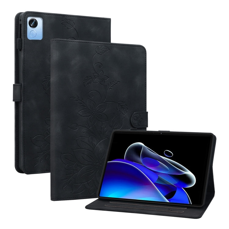 For Realme Pad X Lily Embossed Leather Tablet Case(Black) - Realme by PMC TechLife | Online Shopping South Africa | PMC TechLife | Buy Now Pay Later Mobicred