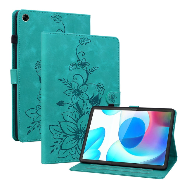 For Realme Pad 10.4 Lily Embossed Leather Tablet Case(Green)
