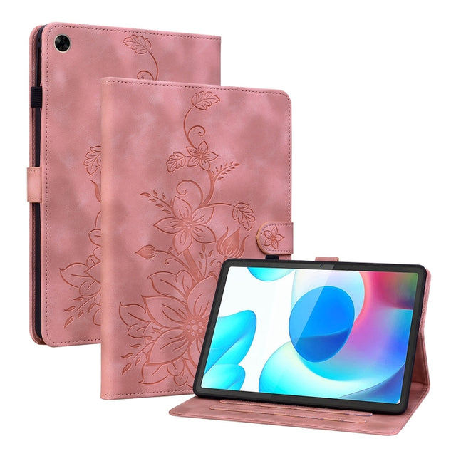 For Realme Pad 10.4 Lily Embossed Leather Tablet Case(Pink)