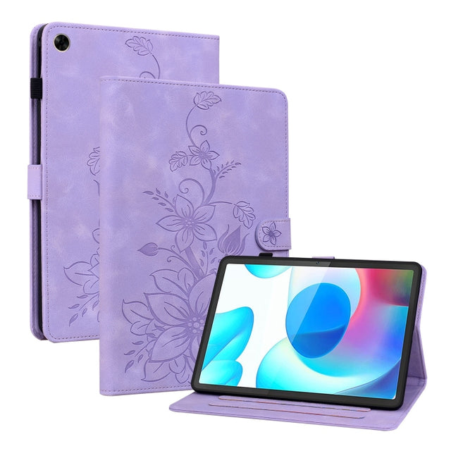 For Realme Pad 10.4 Lily Embossed Leather Tablet Case(Purple)