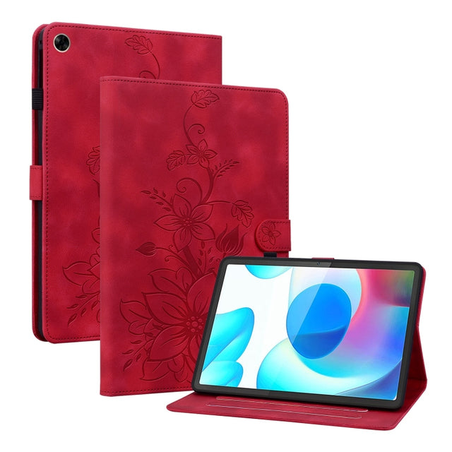 For Realme Pad 10.4 Lily Embossed Leather Tablet Case(Red)