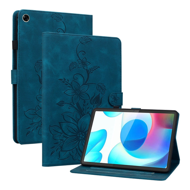 For Realme Pad 10.4 Lily Embossed Leather Tablet Case(Dark Blue)