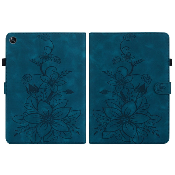 For OPPO Pad Air Lily Embossed Leather Tablet Case(Dark Blue)