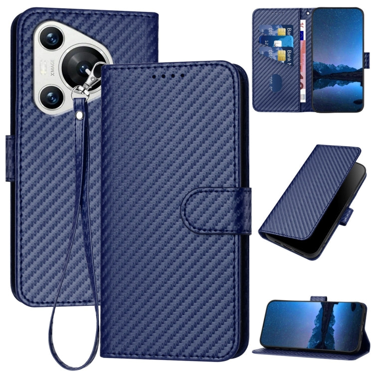 For Huawei Pura 70 YX0070 Carbon Fiber Buckle Leather Phone Case with Lanyard(Royal Blue) - free shipping - PMC Jewellery - Order now!