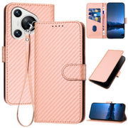 For Huawei Pura 70 YX0070 Carbon Fiber Buckle Leather Phone Case with Lanyard(Pink)