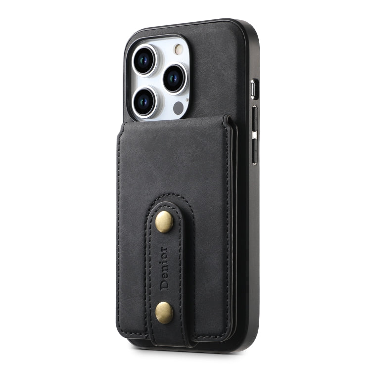 For iPhone 15 Pro Max Denior D14 NK Retro Pattern MagSafe Magnetic Card Holder Leather Phone Case(Black)
