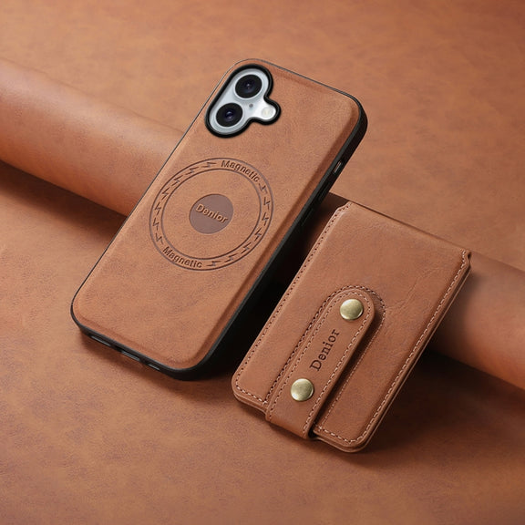 For iPhone 16 Denior D14 NK Retro Pattern MagSafe Magnetic Card Holder Leather Phone Case(Brown)