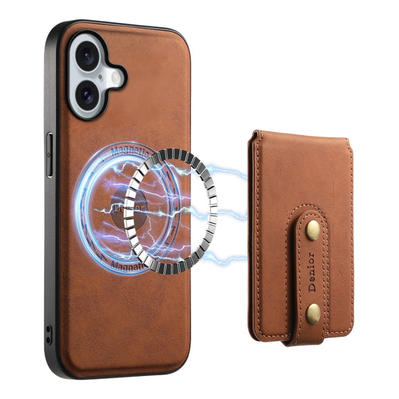 For iPhone 16 Denior D14 NK Retro Pattern MagSafe Magnetic Card Holder Leather Phone Case(Brown)