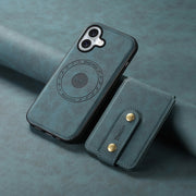 For iPhone 16 Denior D14 NK Retro Pattern MagSafe Magnetic Card Holder Leather Phone Case(Blue)