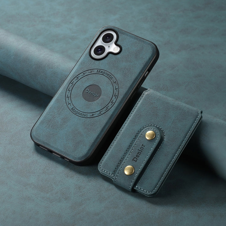 For iPhone 16 Denior D14 NK Retro Pattern MagSafe Magnetic Card Holder Leather Phone Case(Blue)