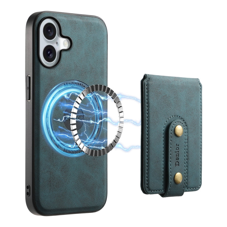 For iPhone 16 Denior D14 NK Retro Pattern MagSafe Magnetic Card Holder Leather Phone Case(Blue) - iPhone 16 Cases by Denior | Online Shopping South Africa | PMC TechLife | Buy Now Pay Later Mobicred