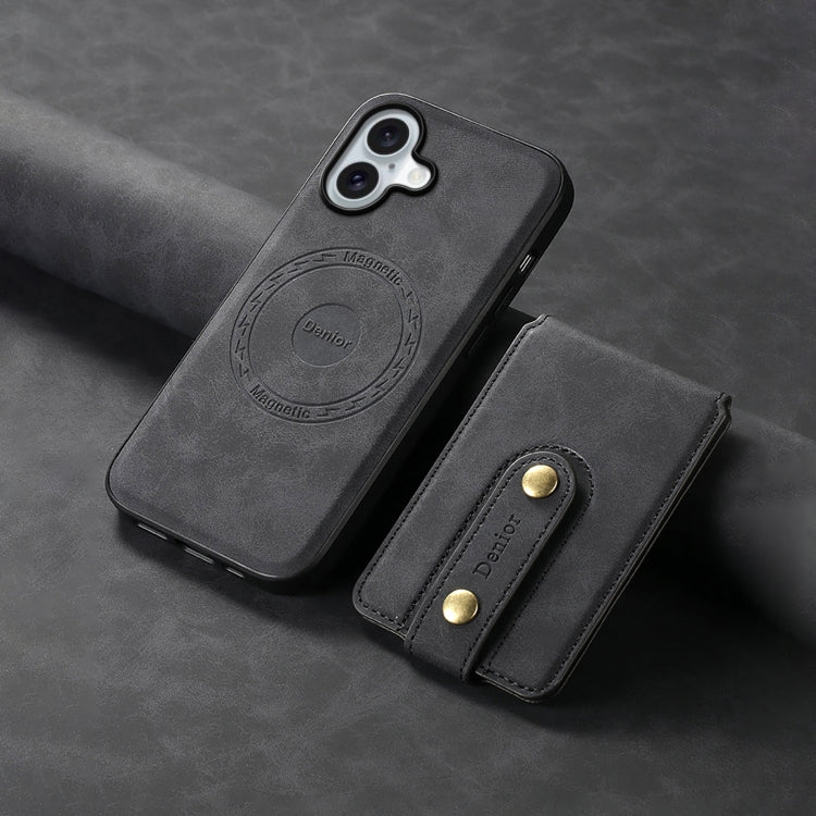 For iPhone 16 Denior D14 NK Retro Pattern MagSafe Magnetic Card Holder Leather Phone Case(Black)
