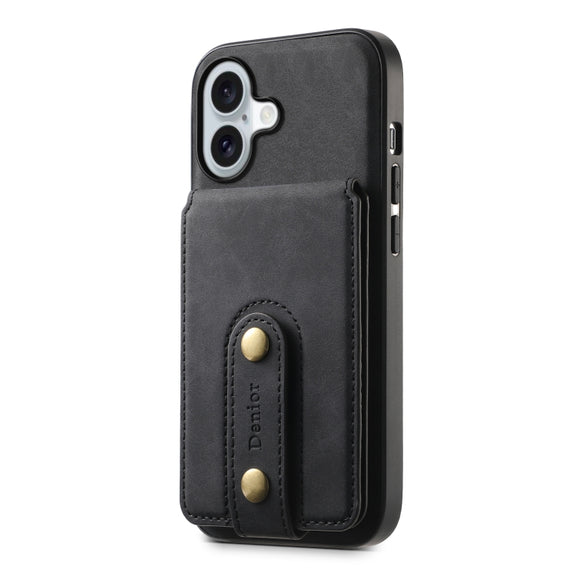 For iPhone 16 Denior D14 NK Retro Pattern MagSafe Magnetic Card Holder Leather Phone Case(Black)