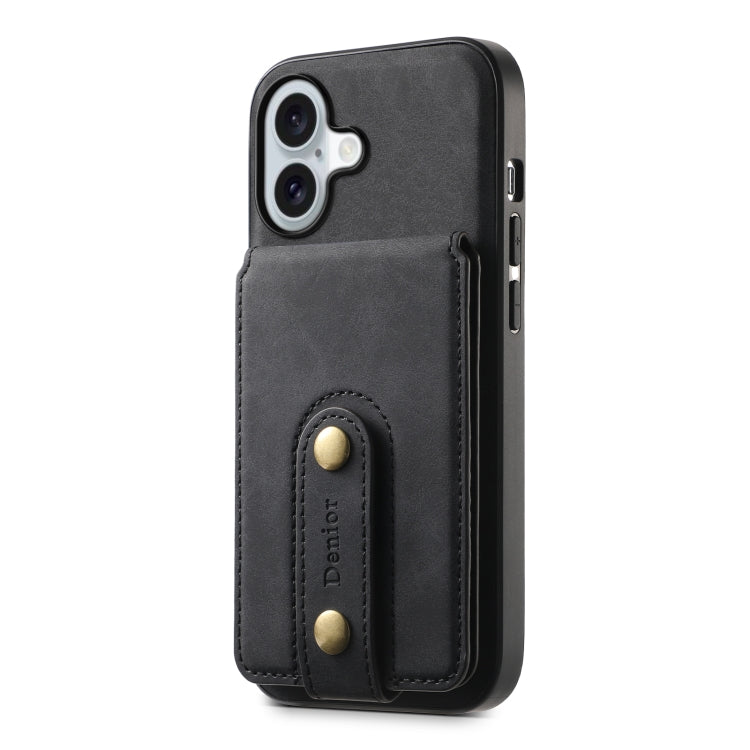 For iPhone 16 Denior D14 NK Retro Pattern MagSafe Magnetic Card Holder Leather Phone Case(Black)