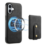 For iPhone 16 Denior D14 NK Retro Pattern MagSafe Magnetic Card Holder Leather Phone Case(Black)