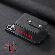 For iPhone 16 Denior D14 NK Retro Pattern MagSafe Magnetic Card Holder Leather Phone Case(Black)