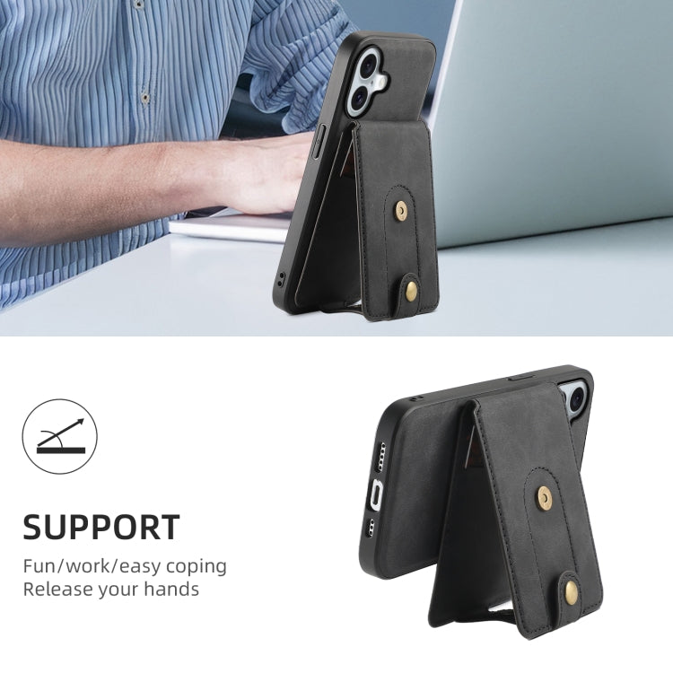 For iPhone 16 Denior D14 NK Retro Pattern MagSafe Magnetic Card Holder Leather Phone Case(Black)