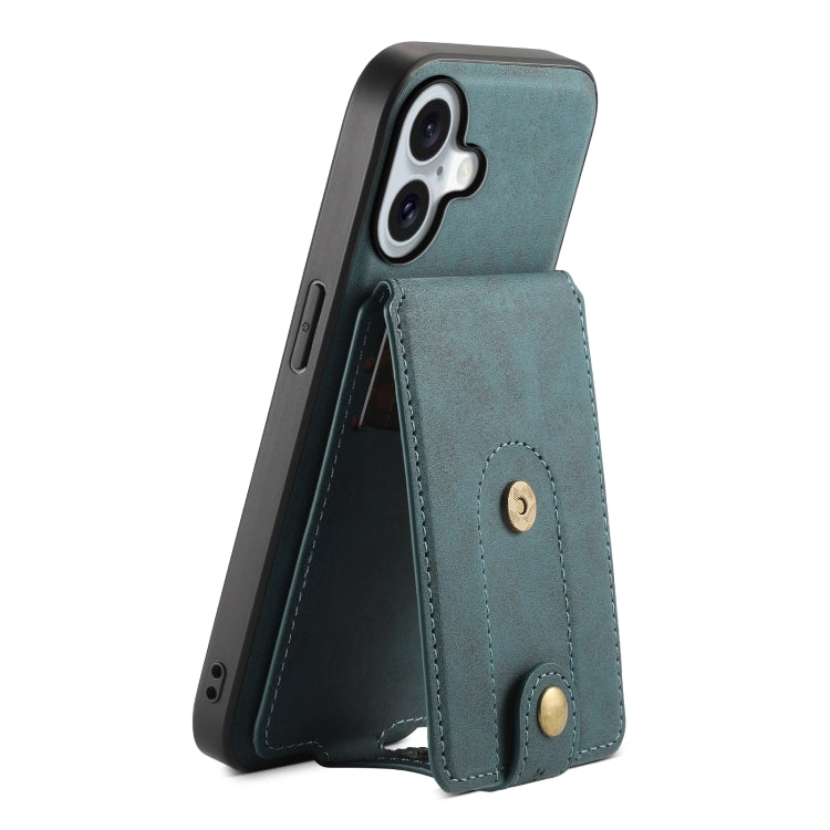 For iPhone 16 Plus Denior D14 NK Retro Pattern MagSafe Magnetic Card Holder Leather Phone Case(Blue) - iPhone 16 Plus Cases by Denior | Online Shopping South Africa | PMC TechLife | Buy Now Pay Later Mobicred