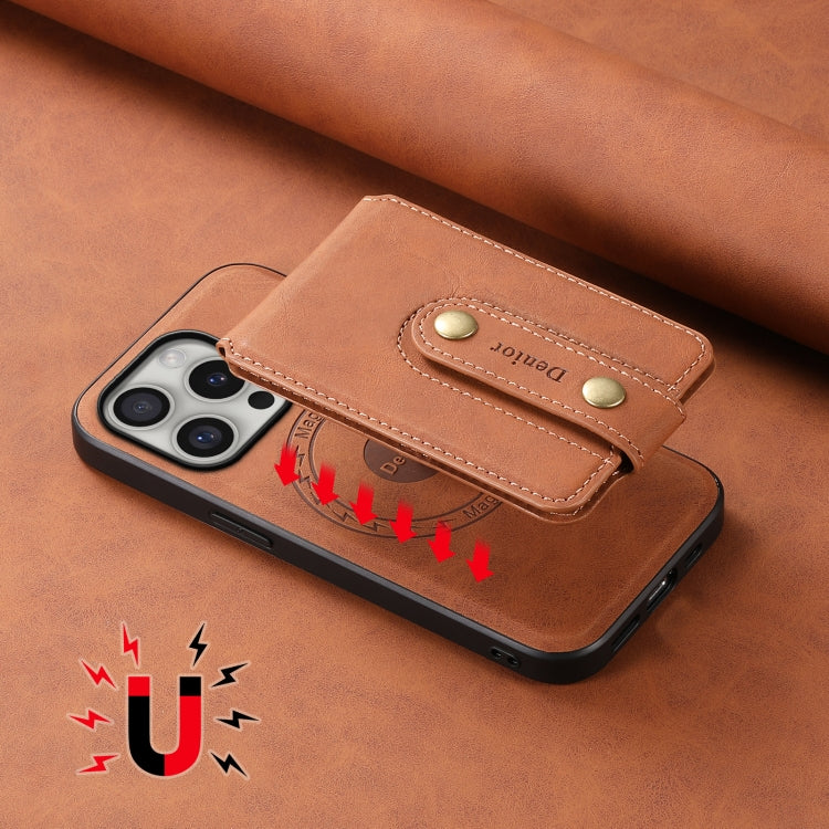 For iPhone 16 Pro Denior D14 NK Retro Pattern MagSafe Magnetic Card Holder Leather Phone Case(Brown) - iPhone 16 Pro Cases by Denior | Online Shopping South Africa | PMC TechLife | Buy Now Pay Later Mobicred