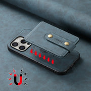 For iPhone 16 Pro Denior D14 NK Retro Pattern MagSafe Magnetic Card Holder Leather Phone Case(Blue)
